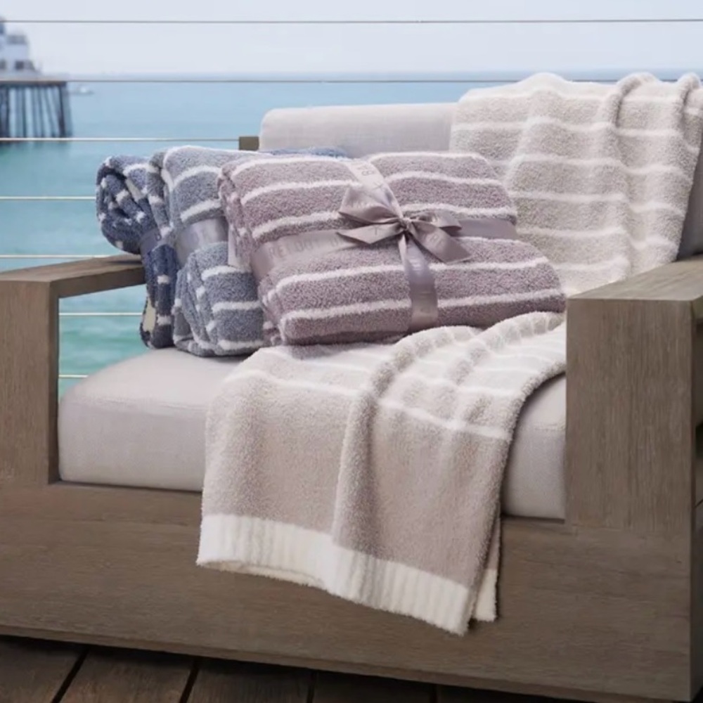 Barefoot Dreams CozyChic Horizontal Stripe Throw Blanket NEW